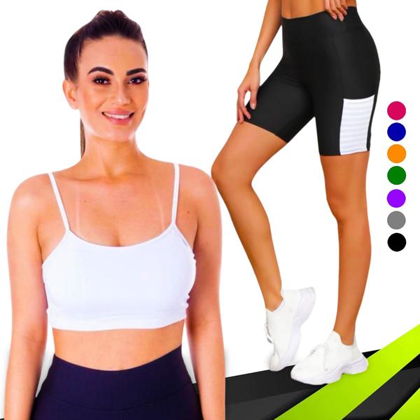 Imagem de Conjunto Top fitness ALÇA FINA bojo Feminino + SHORT leg LEGGING COM BOLSOS Academia Corrida 643