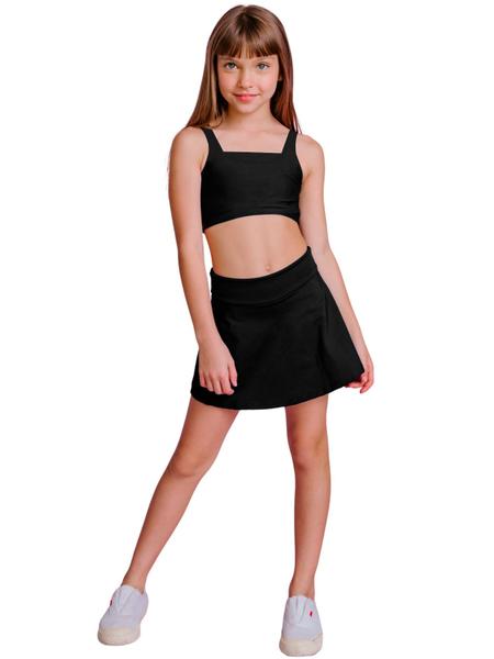 Imagem de Conjunto Top + Saia Short Roupa Ginástica Infantil Feminina Esporte Moda Menina Fitness