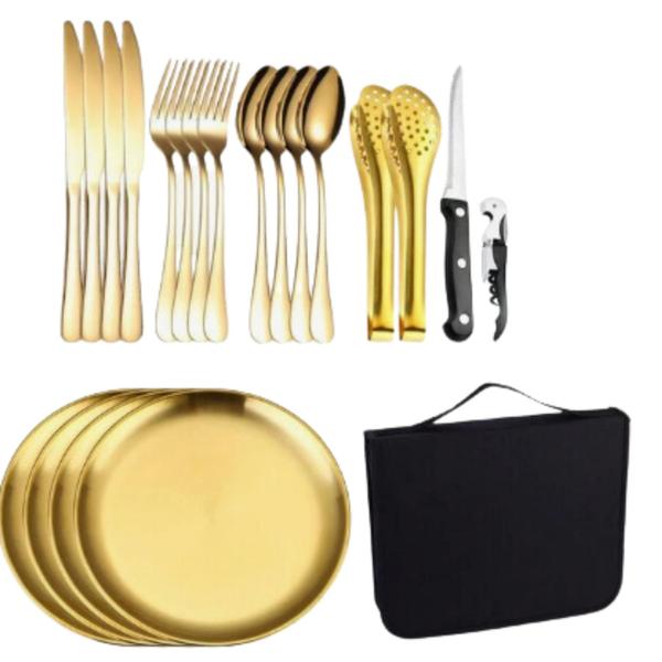 Imagem de Conjunto Tradicional De Talher Dsigner Moderno Prata Dourado