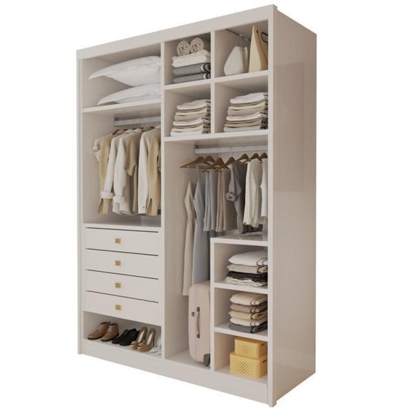 Imagem de Conjunto Treliche Solteiro Indy e Closet Casal sem Portas 4 Gavetas Bergamo Branco