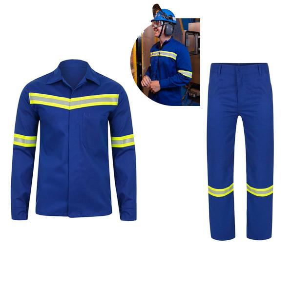 Imagem de Conjunto Uniforme Nr10 EPI Faixa Refletiva Segurança do Trabalho Anti Chamas Eletricista Mecanico Contruçao Civil Obra Rodovia Estrada