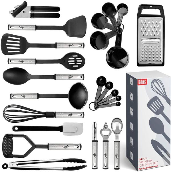 Imagem de Conjunto Utensílios 24 Nylon/Aço Resistente Não-Vara/Calor, Gadgets Cozinha - Preto