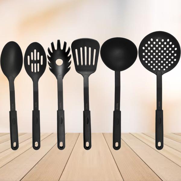 Imagem de Conjunto Utensílios Cozinha Nylon Black Luxo Elegante 6Peças