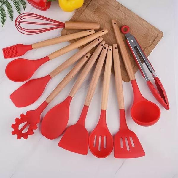 Imagem de Conjunto Utensílios de Cozinha 12 Peças Vermelho Silicone