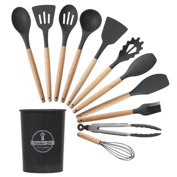 Imagem de Conjunto Utensílios de Cozinha Colher Escumadeira Silicone