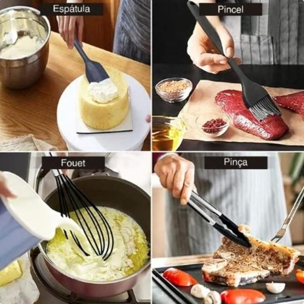 Imagem de Conjunto Utensílios De Cozinha De Silicone 10 Peças - Preto