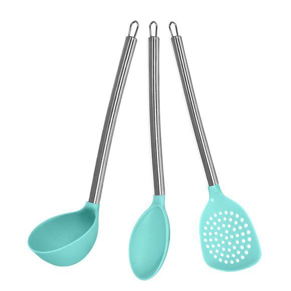 Imagem de Conjunto Utensílios De Cozinha Kit 3 Peças Verde Cabo Inox