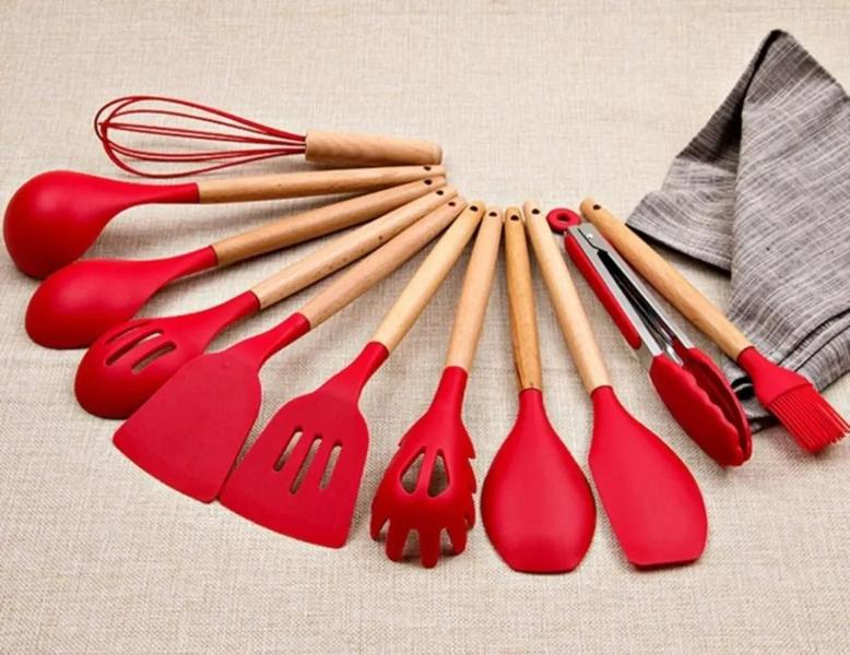 Imagem de Conjunto Utensílios De Cozinha Restaurante Silicone VERMELHO