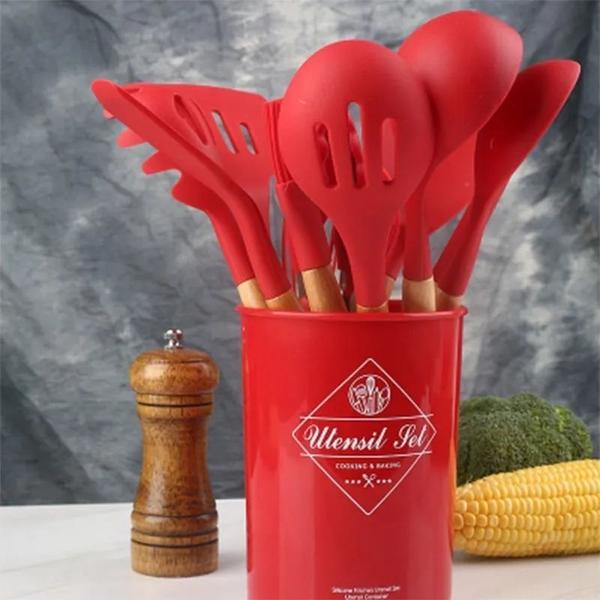 Imagem de Conjunto Utensílios De Cozinha Restaurante Silicone VERMELHO