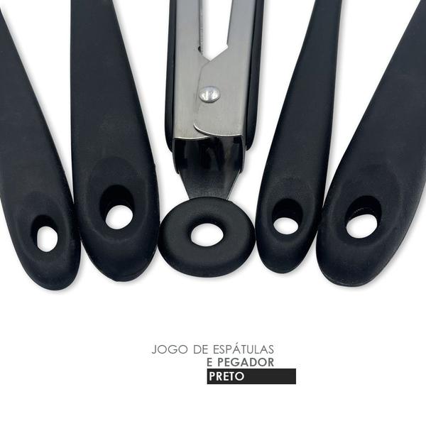 Imagem de Conjunto Utensílios de Silicone 5 Peças Espátulas e Pegador para Cozinha