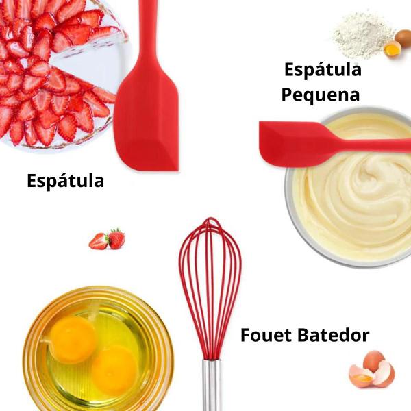 Imagem de Conjunto Utensílios Profissional 10 Peças Cozinha Silicone VERMELHO Talher escumadeira concha colher