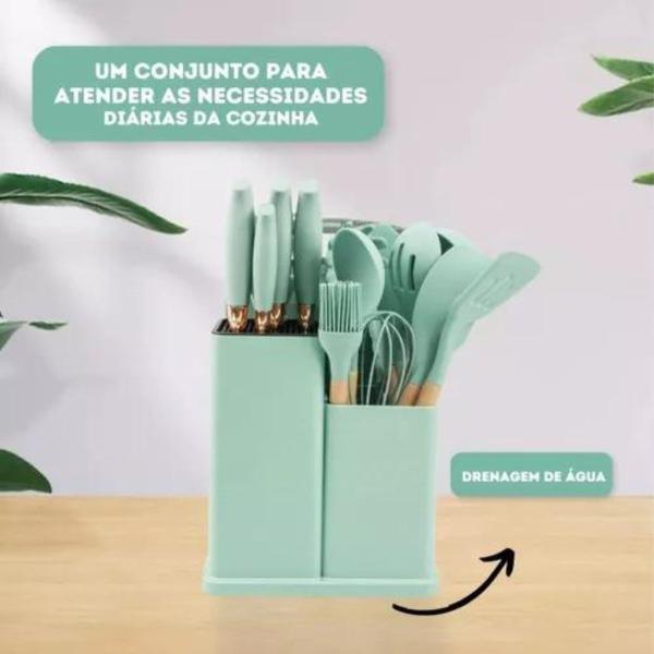 Imagem de Conjunto Utensílios Silicone C/ Facas E Tabua De Cortar 19pç