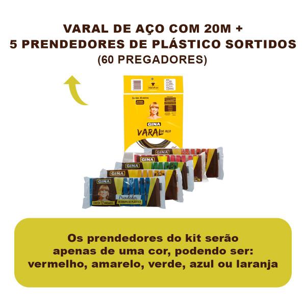 Imagem de Conjunto Varal Aço 20m e 60un Prendedores de Plastico