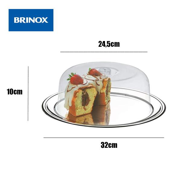 Imagem de Conjunto Vitrine Confeiteiro Petunia em Inox 32cm com Cúpula em Acrílico 1525/132 Brinox 