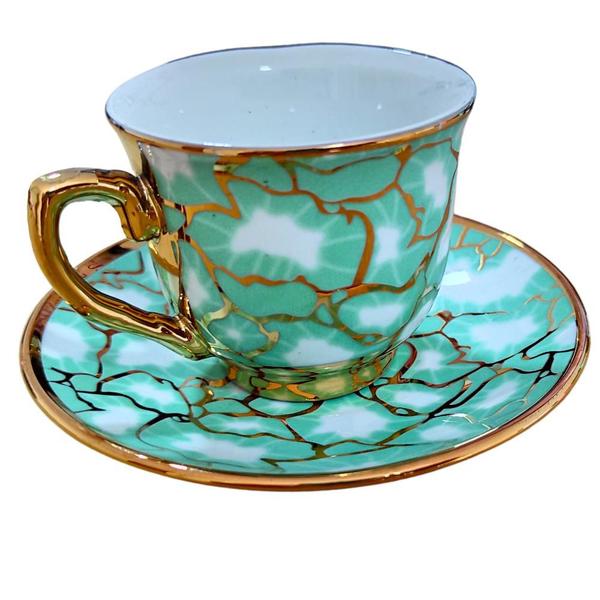 Imagem de Conjunto Xícara de Café Ouro 12 Peças Porcelana Chinesa Cafezinho Expresso Para Presente