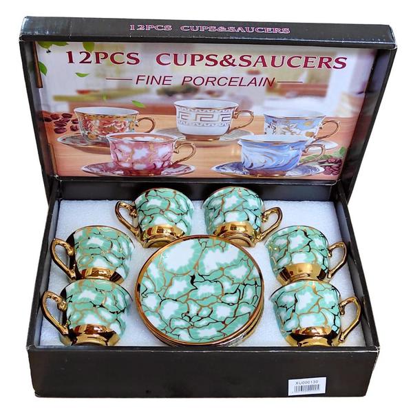 Imagem de Conjunto Xícara de Café Ouro 12 Peças Porcelana Chinesa Cafezinho Expresso Para Presente