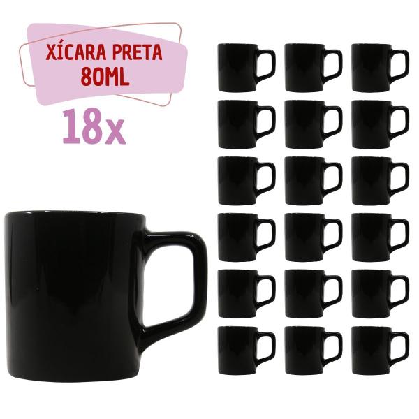 Imagem de Conjunto Xícaras Café Cerâmica Preta Brilhosa 80mL - 18un