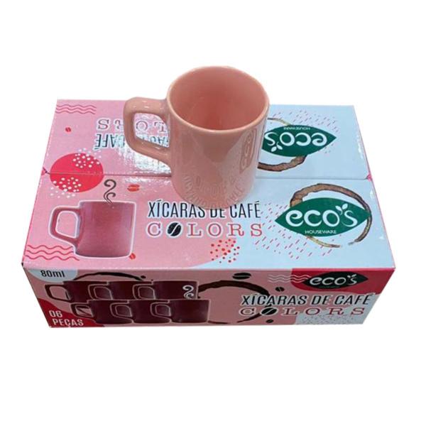 Imagem de Conjunto Xícaras Café Cerâmica Rosa Vibrante 80mL - 12un