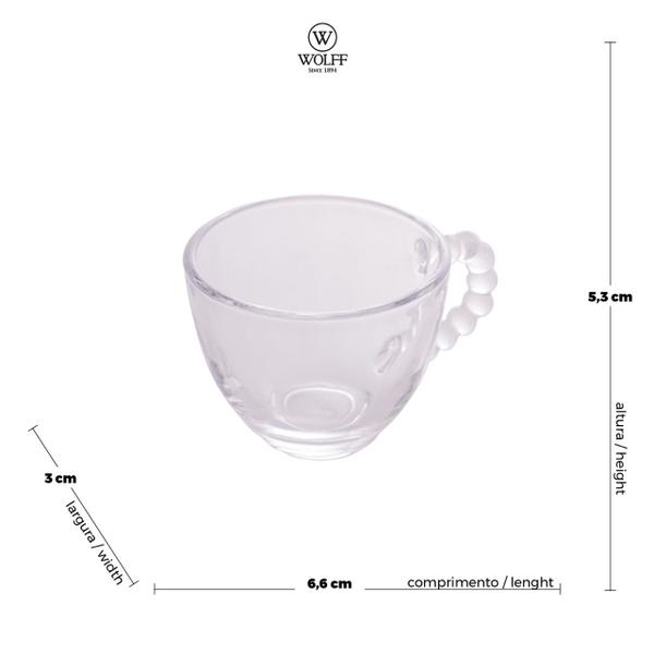 Imagem de Conjunto Xícaras Sem Pires De Cristal Bolinha 80ml Café Chá