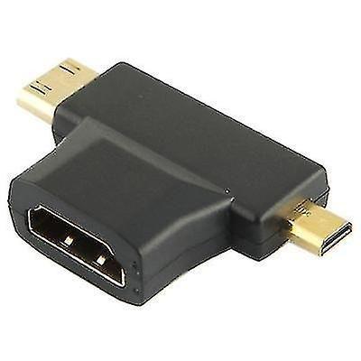 Imagem de Conjuntos de acessórios de computador 3 em 1 HDMI fêmea para mini HDMI macho+adaptador macho micro hdmi preto