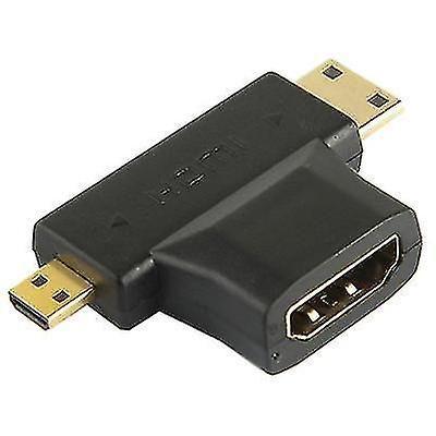 Imagem de Conjuntos de acessórios de computador 3 em 1 HDMI fêmea para mini HDMI macho+adaptador macho micro hdmi preto