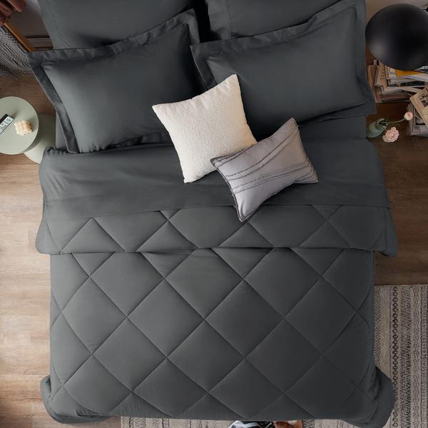 Imagem de Conjuntos de edredom de 7 peças Bed in a Bag CozyLux Queen Dark Grey