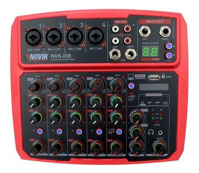 Imagem de Console 8 Canais Profissional Nvki08bt Vermelho C/ Bluetooth - NOVIK