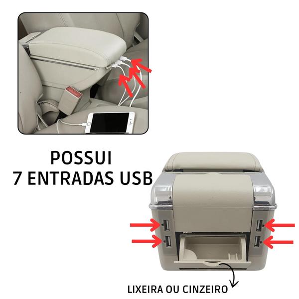 Imagem de Console Central Apoio De Braço Universal Entrada Usb Cinza