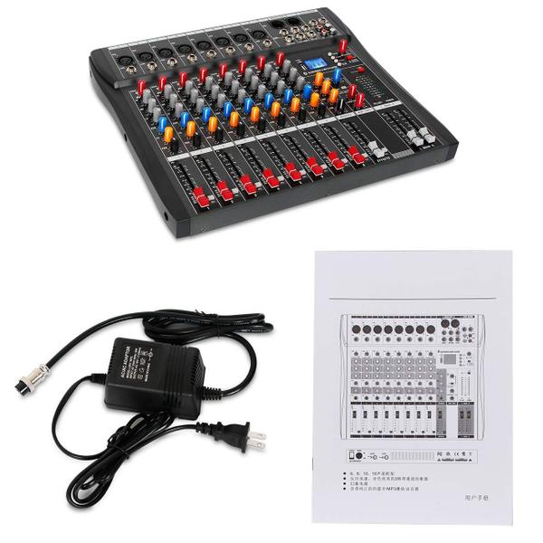 Imagem de Console de placa de som Depusheng DX8 Professional Mixer, interface de sistema de mesa de 8 canais, entrada digital USB MP3, 48V, chassi de aço FX Stereo DJ Studio, mixer de áudio USB Bluetooth preto para PC