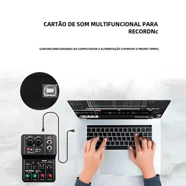 Imagem de Console de Som Portátil TEYUN Q12 - Mini Mixer USB 2 Canais para Gravação de Guitarra