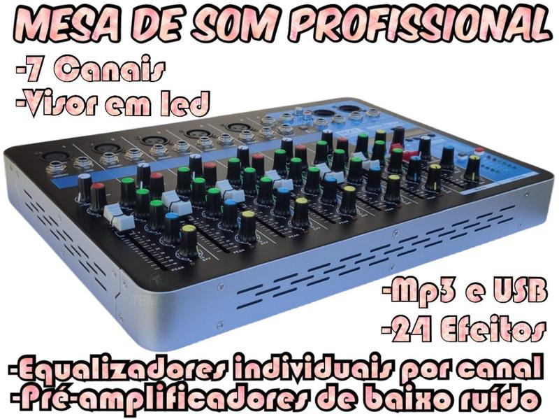 Imagem de Console mesa de som mixer 7 canais fone retorno profissional