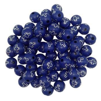 Imagem de Conta Plástica Azul Royal c/furo cruz prata 8/10mm 250gr mm biju