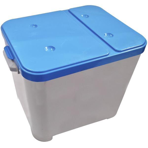 Imagem de Container Porta Ração Canister Plástico com Tampa Azul Protege Conserva Furacão Pet 15 Kg Cinza com Tampa Azul