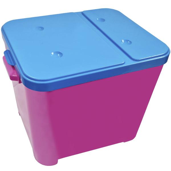 Imagem de Container Porta Ração Canister Plástico com Tampa Azul Protege Conserva Furacão Pet 15 Kg Rosa com Tampa Azul