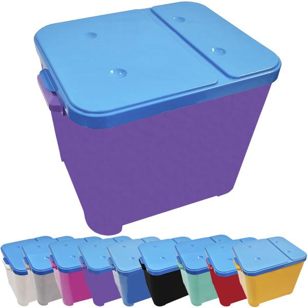 Imagem de Container Porta Ração Canister Plástico com Tampa Azul Protege Conserva Furacão Pet 15 Kg Roxo com Tampa Azul