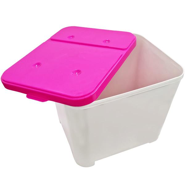 Imagem de Container Porta Ração Canister Plástico com Tampa Rosa Protege Conserva Furacão Pet 15 Kg Branco com Tampa Rosa