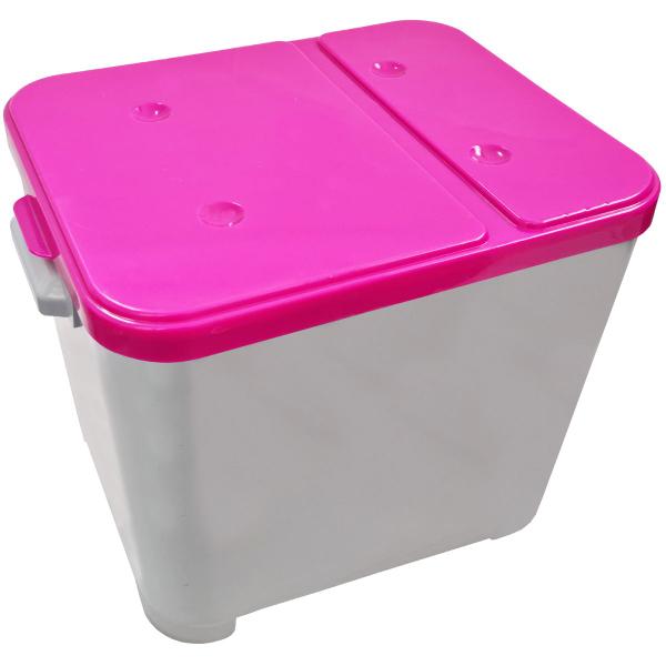 Imagem de Container Porta Ração Canister Plástico com Tampa Rosa Protege Conserva Furacão Pet 15 Kg Cinza com Tampa Rosa