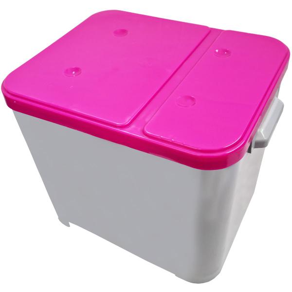 Imagem de Container Porta Ração Canister Plástico com Tampa Rosa Protege Conserva Furacão Pet 15 Kg Cinza com Tampa Rosa