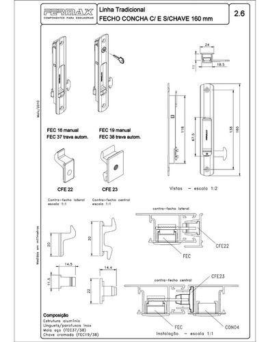Imagem de Contra Fecho Janela Alumínio Linha Suprema Fermax Cfe22 - 2pçs 