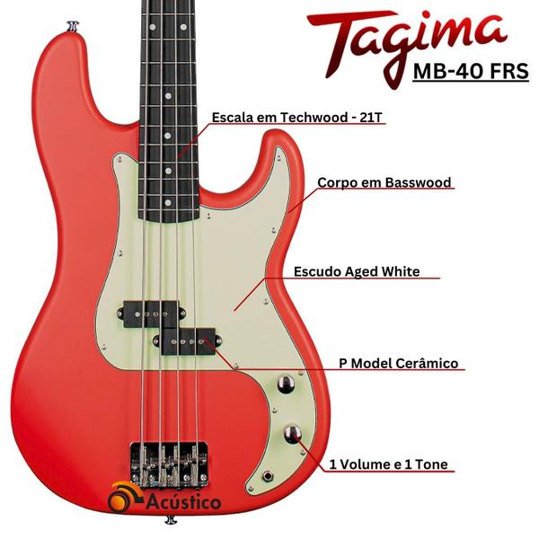 Imagem de Contrabaixo Tagima Precision Memphis MB-40 Fiesta Red Fosco