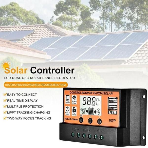 Imagem de Controlador Carga Solar 100A Pwm 12/24V Portas Usb