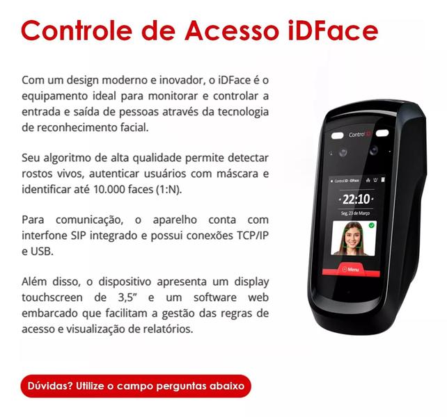 Imagem de Controlador De Acesso Facial Control Id Idface 10.000 Face 4255