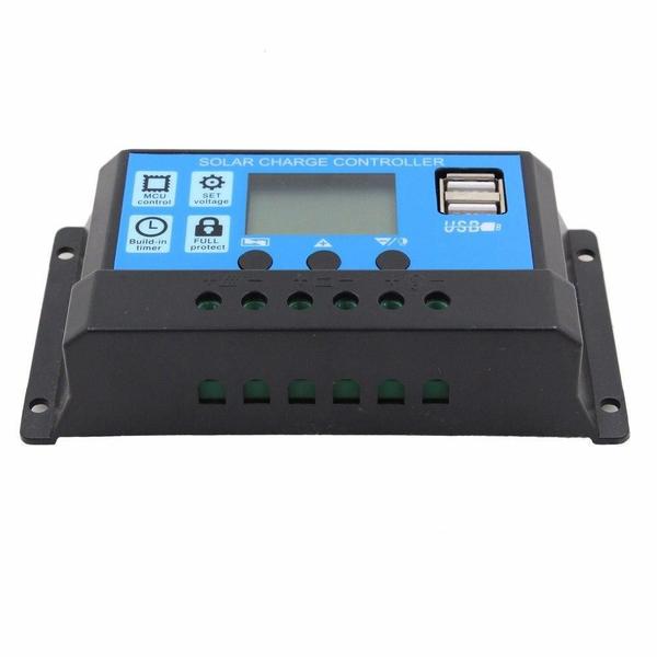 Imagem de Controlador de Carga Solar 10A 12V/24V c/ Display LCD