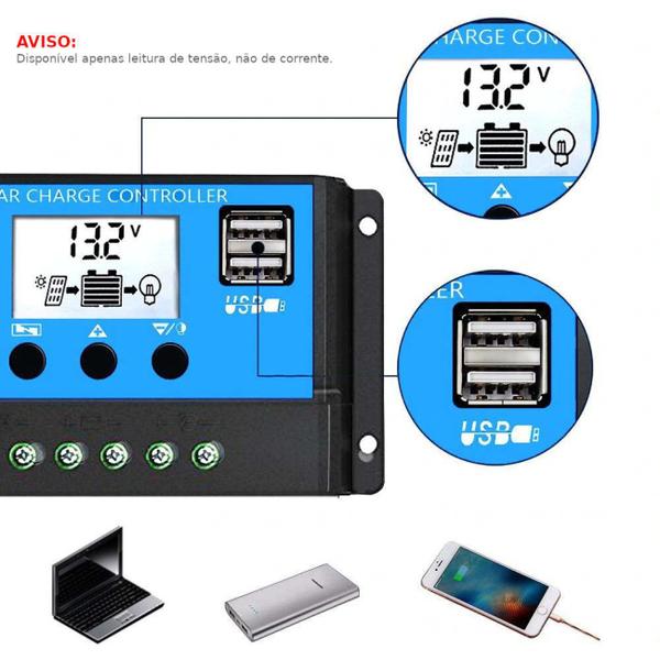 Imagem de Controlador de carga solar fotovoltaico PWM RBL-30A LCD 30A