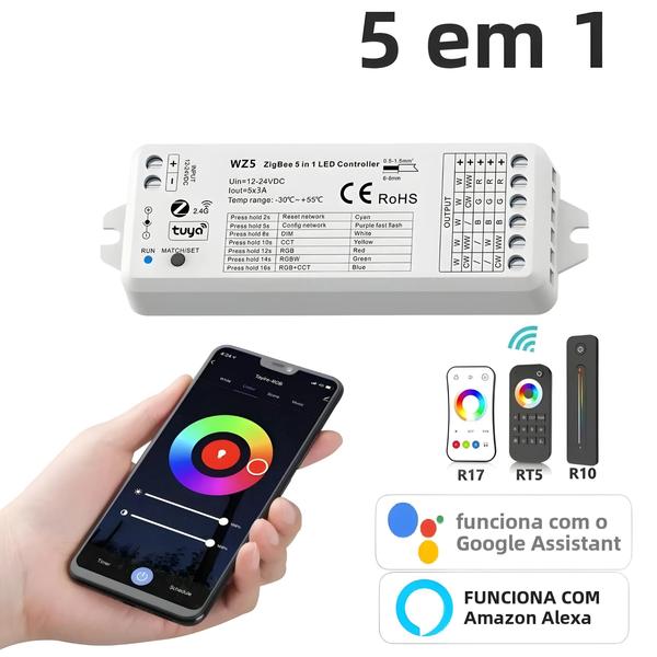 Imagem de Controlador De Faixa De Led Rgb Tuya Zigbee Wz5 Inteligente 2.4g Rf Remoto Dc12v 24v Regulável Rgb