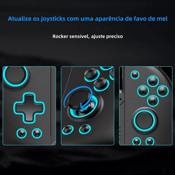 Imagem de Controlador de Joy Pad Sem Fio para Switch OLED - 8 Cores de LED Ajustáveis - Joystick com Efeito Hall