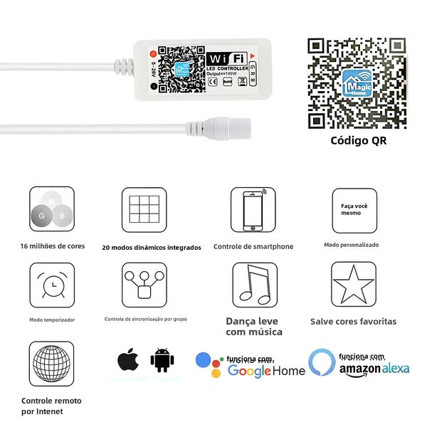 Imagem de Controlador de Luz de Tira LED RGB WiFi - DC 5V/12V/24V - App Android/iOS