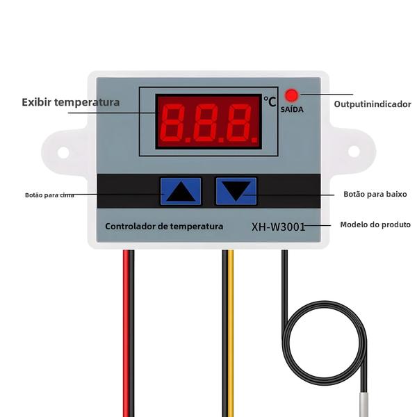 Imagem de Controlador de Temperatura Digital 220V com Sensor NTC - Termostato para Incubadora