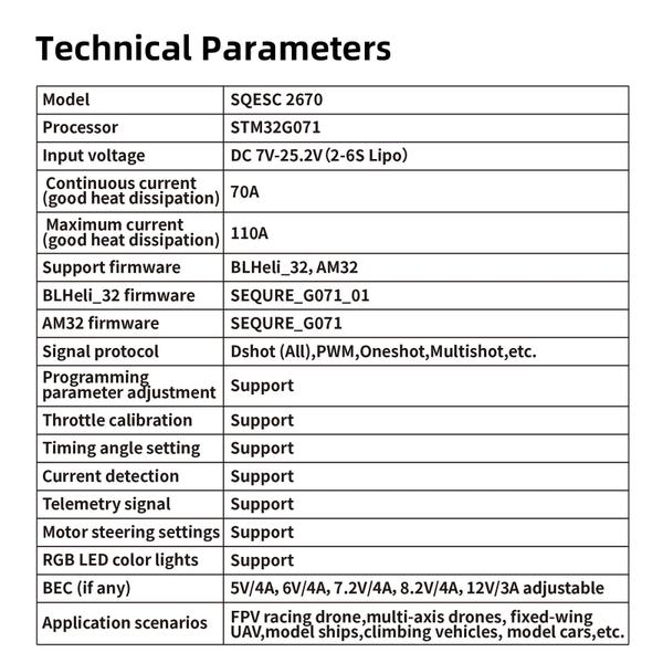 Imagem de Controlador eletrônico de velocidade SEQURE 2670 70A BLHeli_32 ESC