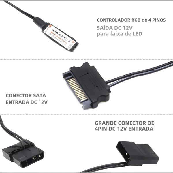 Imagem de Controlador Led Rgb 12v 5050 4pin Controle Remoto Sem Fio 17 Teclas Para Ventilador De Pc Iluminação